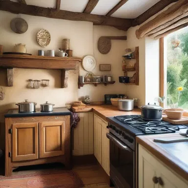 The quaint cottage was adorned with hand-carved wooden hobs, adding a touch of whimsy to its interior decor.