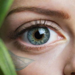 Close-up of enchanting human eyes in a captivating hue of green; the irises gleam under soft light, showcasing their intricate patterns and radiance.