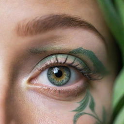 Close-up of enchanting human eyes in a captivating hue of green; the irises gleam under soft light, showcasing their intricate patterns and radiance.