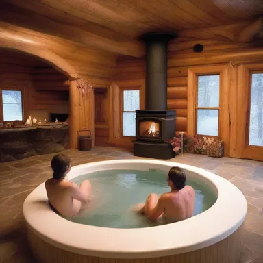 As the couple sat by the fireplace, they watched the pipe in of hot water that flowed into their luxurious indoor hot tub.