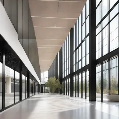 The modern office building was designed to pipe in natural light during the day.