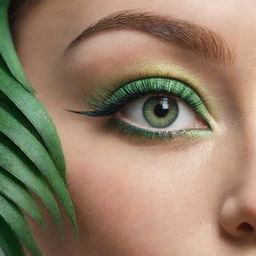 Sumptuous cartoon rendering of a pair of eyes with an alluring green color, framed by bold lashes, that emanate a sense of charm and vivacity.