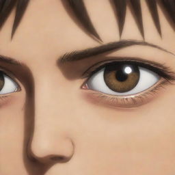 Detailed close-up of Eren Yeager's determined eyes from the anime 'Attack on Titan', reflecting his unwavering resolve and broad spectrum of emotions.