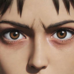 Detailed close-up of Eren Yeager's determined eyes from the anime 'Attack on Titan', reflecting his unwavering resolve and broad spectrum of emotions.