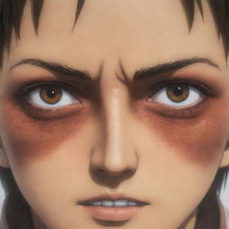 Close-up of Eren Yeager's intense eyes from the anime series 'Attack on Titan', showcasing his fiery determination and persistent spirit.