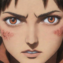 Close-up of Eren Yeager's intense eyes from the anime series 'Attack on Titan', showcasing his fiery determination and persistent spirit.