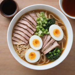 A hot bowl of ramen, filled with perfectly cooked noodles, succulent slices of pork, and chopped green onions, all steeped in a rich and aromatic broth, but sans the egg.