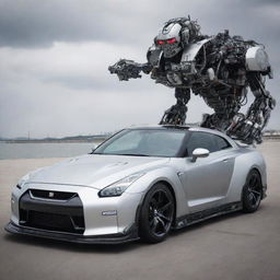 A Nissan GTR car transformed into an impressive sci-fi robotic structure.