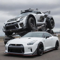 A Nissan GTR car transformed into an impressive sci-fi robotic structure.