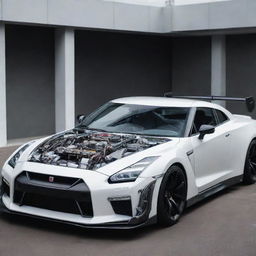 A Nissan GTR car transformed into an impressive sci-fi robotic structure.