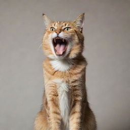 A cat with its fur standing on edge, ears pinned back, and showing its teeth in anger