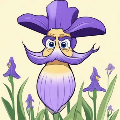 The cartoon character is often seen wearing a bearded iris as a hat.