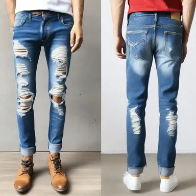 The distressed jeans have become quite popular among the younger generation.