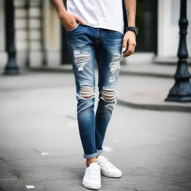 The distressed jeans have become quite popular among the younger generation.