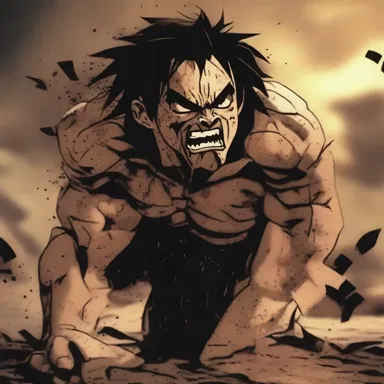 The animated character's distressed appearance portrayed the severe physical distress they were enduring in the intense battle scene.