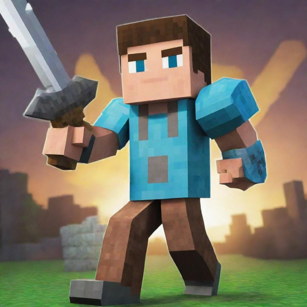 Add to the RLcraft Minecraft thumbnail a resolute character laden with imposing gear, brandishing a potent weapon, and armored up, exuding an aura of unyielding determination and thirst for adventure.