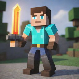 Add to the RLcraft Minecraft thumbnail a resolute character laden with imposing gear, brandishing a potent weapon, and armored up, exuding an aura of unyielding determination and thirst for adventure.