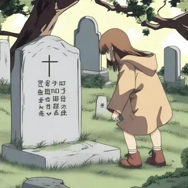 The main character discovers a mysterious gravestone in the anime.
