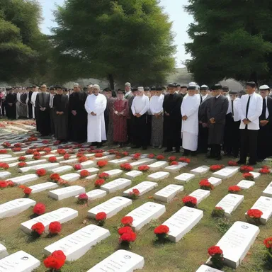 The faithful gathered at the graves to perform a religious ceremony in remembrance of their loved ones.