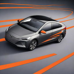 A high-quality digital art of a dark grey 2018 Hyundai Ioniq