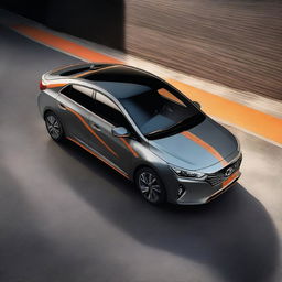 A high-quality digital art of a dark grey 2018 Hyundai Ioniq