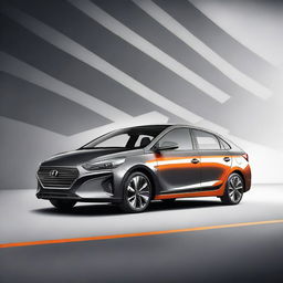 A high-quality digital art of a dark grey 2018 Hyundai Ioniq