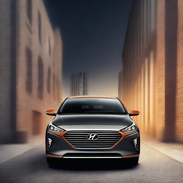 A high-quality digital art of a dark grey 2018 Hyundai Ioniq