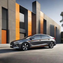 A high-quality digital art of a dark grey 2018 Hyundai Ioniq