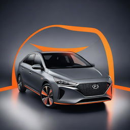 A high-quality digital art of a dark grey 2018 Hyundai Ioniq