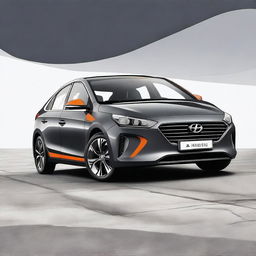 A high-quality digital art of a dark grey 2018 Hyundai Ioniq