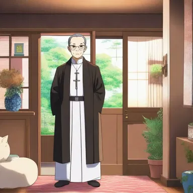 The main character in the anime series is a priest who resides in a cozy glebe house.