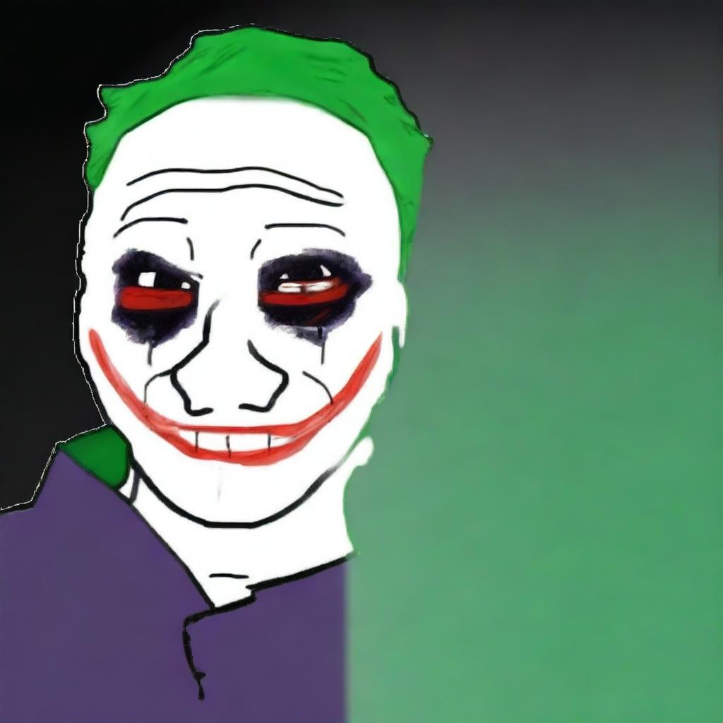 A digital art piece depicting the Wojak character in the style of the Joker