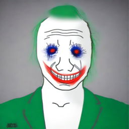 A digital art piece depicting the Wojak character in the style of the Joker