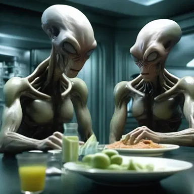 In the science fiction novel, the aliens have the ability to gain weight instantly by ingesting a special substance.