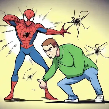 In the cartoon, the protagonist gains superpowers after being bitten by a radioactive spider.