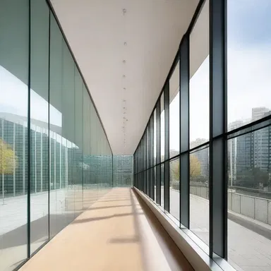 The modern glass walls of the building gain a lot of natural light.