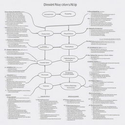 A mind map featuring the key concepts, techniques, commands, and functions of C programming, drawn in crisp lines with organized, labeled branches.