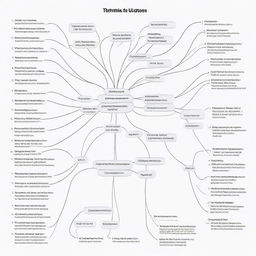 A mind map featuring the key concepts, techniques, commands, and functions of C programming, drawn in crisp lines with organized, labeled branches.