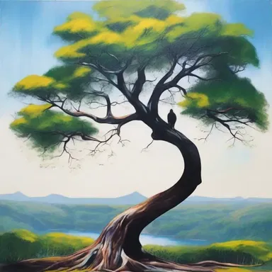 The artist used acrylic paint to create a stunning painting depicting the isthmus connecting the branches of a tree.