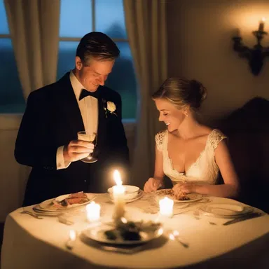 The couple enjoyed a candlelit dinner of rechauffe and reminisced about their first date.