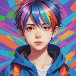 An anime style boy with vibrant colors and impressive detailing, balanced composition suited for a wallpaper