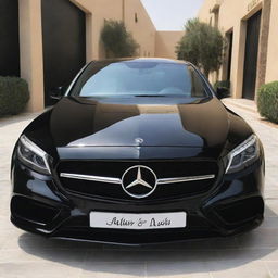 Mercedes in shiny jet black with aesthetically pleasing Arabic calligraphy