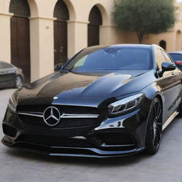 Mercedes in shiny jet black with aesthetically pleasing Arabic calligraphy