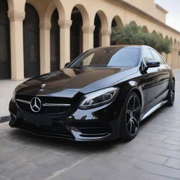 Mercedes in shiny jet black with aesthetically pleasing Arabic calligraphy