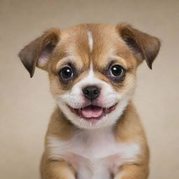 Create an image of a small puppy displaying signs of anger, with furrowed brow, ears back, and showing tiny teeth.