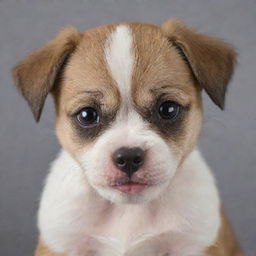 Create an image of a small puppy displaying signs of anger, with furrowed brow, ears back, and showing tiny teeth.