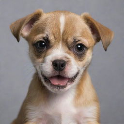 Create an image of a small puppy displaying signs of anger, with furrowed brow, ears back, and showing tiny teeth.