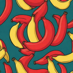 Cartoon style bananas colored in vibrant red.