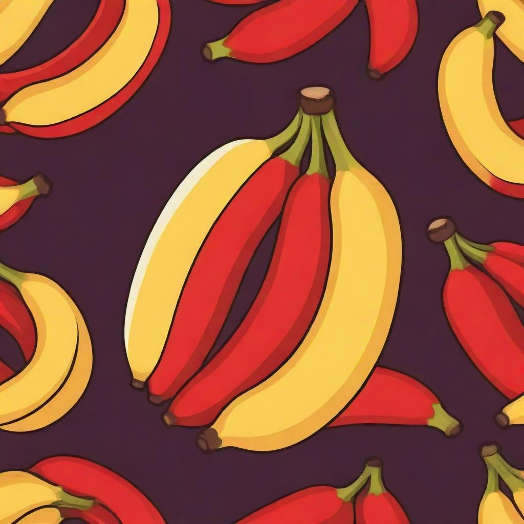 Cartoon style bananas colored in vibrant red.