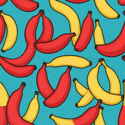 Cartoon style bananas colored in vibrant red.